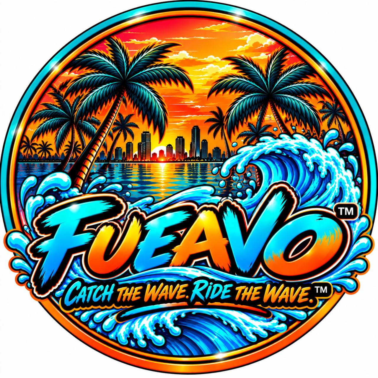 Fueavo circular palm tree and wave logo